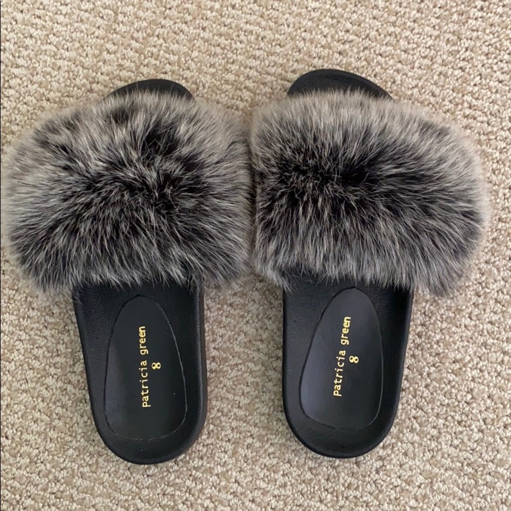 Patricia Green Foxy Genuine Fox Fur Slipper slides